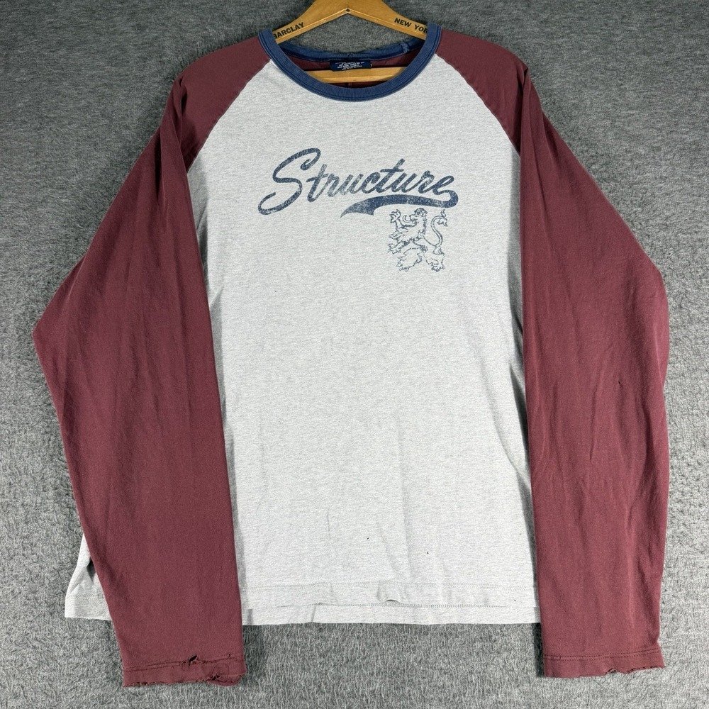 Structure Y2K Raglan Baseball T Long Sleeve Distressed USA Made Size L Grunge